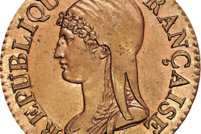 une pièce jaune marquée république française avec le buste de mariane représenté - Agrandir l'image 2 sur 6, fenêtre modale