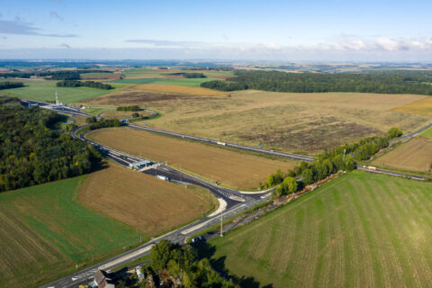 Vue aérienne de la zone des Effaneaux, échangeur A4 à Dhuisy
