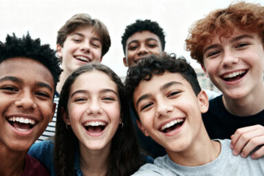 Groupe d'adolescents faisant un selfie.