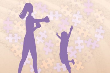 Silhouettes de femme et enfant faisant du cardio boxe.